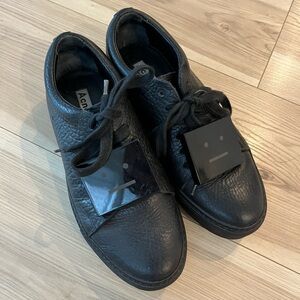 Acne black leather sneakers with acne face logo